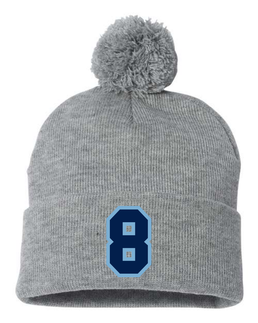 Pom Pom Number Beanie - Embroidered