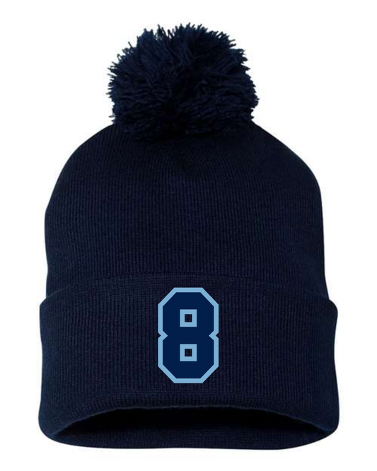 Pom Pom Number Beanie - Embroidered